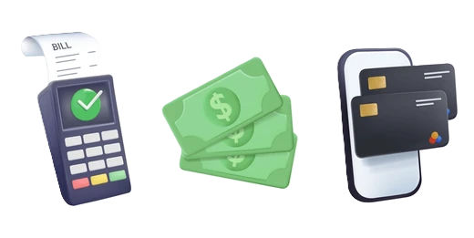 Efectivo, tarjeta de débito y crédito